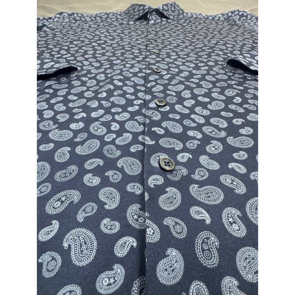 Bugatchi Mens XXL Navy Blue Paisley 8-Way Stretch Long Sleeve Shirt CF9115K60 - Picture 12 of 16